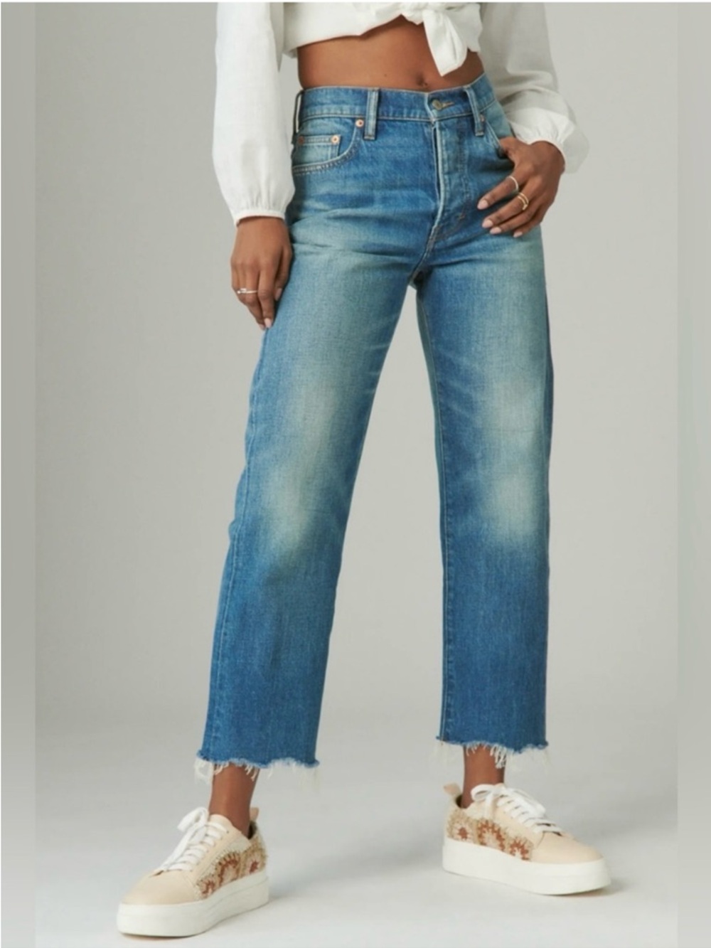 Lucky Brand | 90's loose high rise cropped raw hem jeans in golden valley